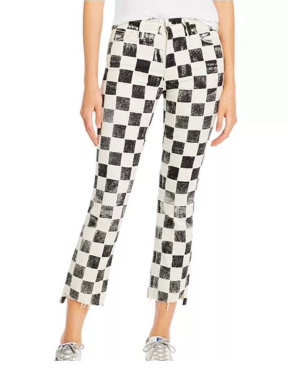 Mother the insider crop step fray bootcut Jean harlequin 28 checkered